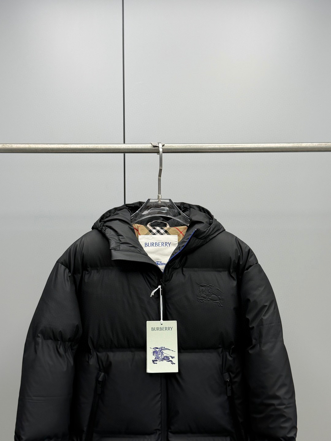 Burberry Check Lined Hooded Puffer Jacket