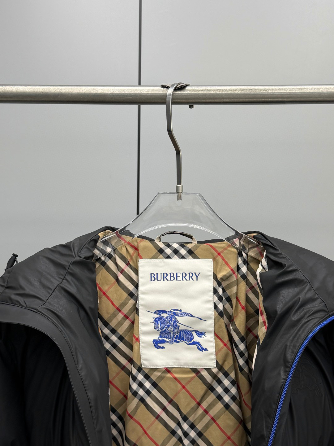 Burberry Check Lined Hooded Puffer Jacket