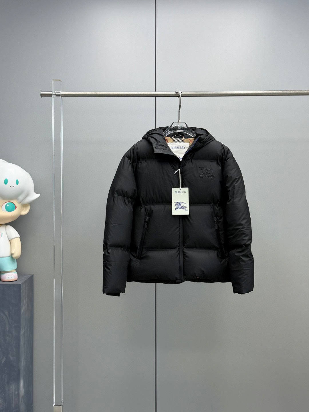 Burberry Check Lined Hooded Puffer Jacket