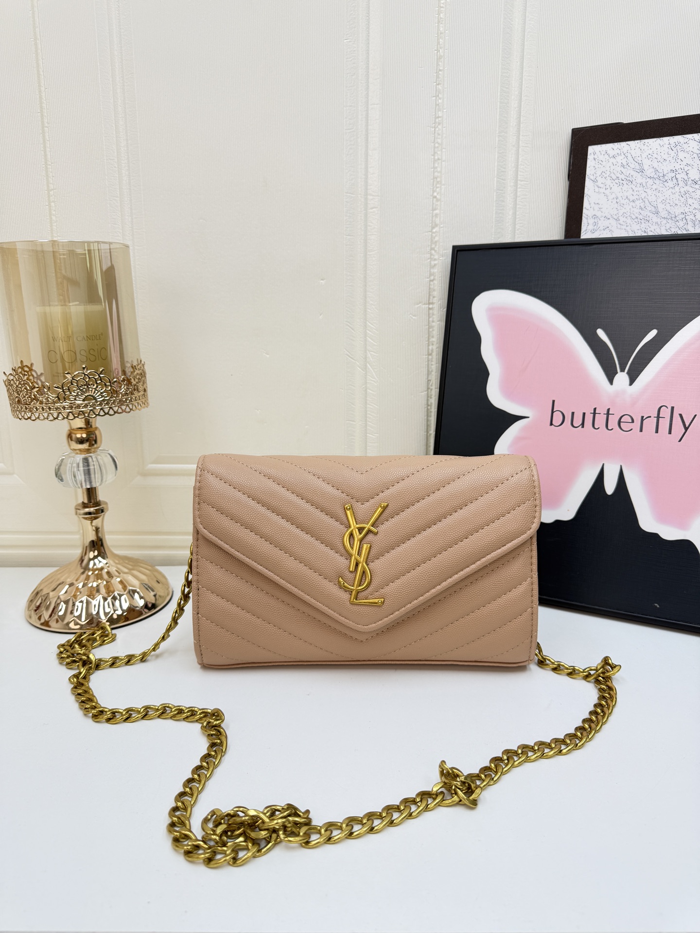 Saint Laurent Cassandre Enveloppe Chain Wallet