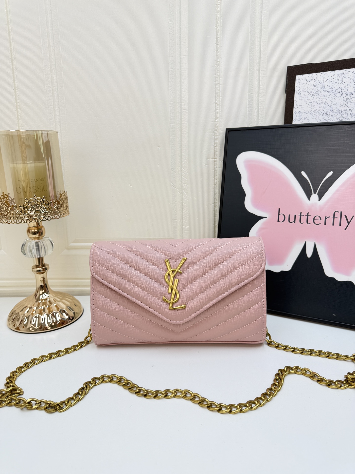 Saint Laurent Cassandre Enveloppe Chain Wallet